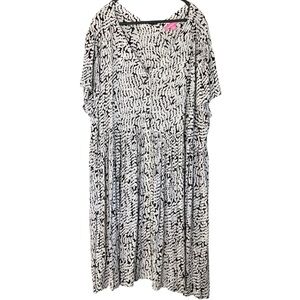 Woman Within Babydoll Dress Button Front Black White Sz 2X Boho Flowy Resort